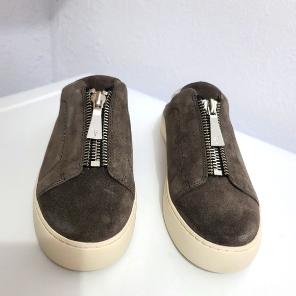 FRYE Lena Zip Up Mules Slip-On Sneakers in Grigio Gray Suede Color - Picture 3 of 10
